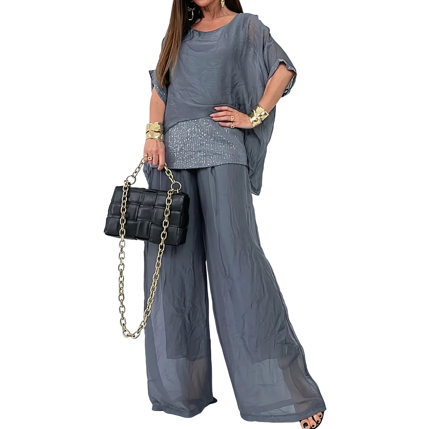 Conjunto Calça e Blusa de Seda Nuvella