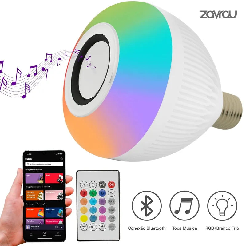 Lâmpada Bluetooth LED RGB 12W Colorida Com Efeitos de Luz e Controle R