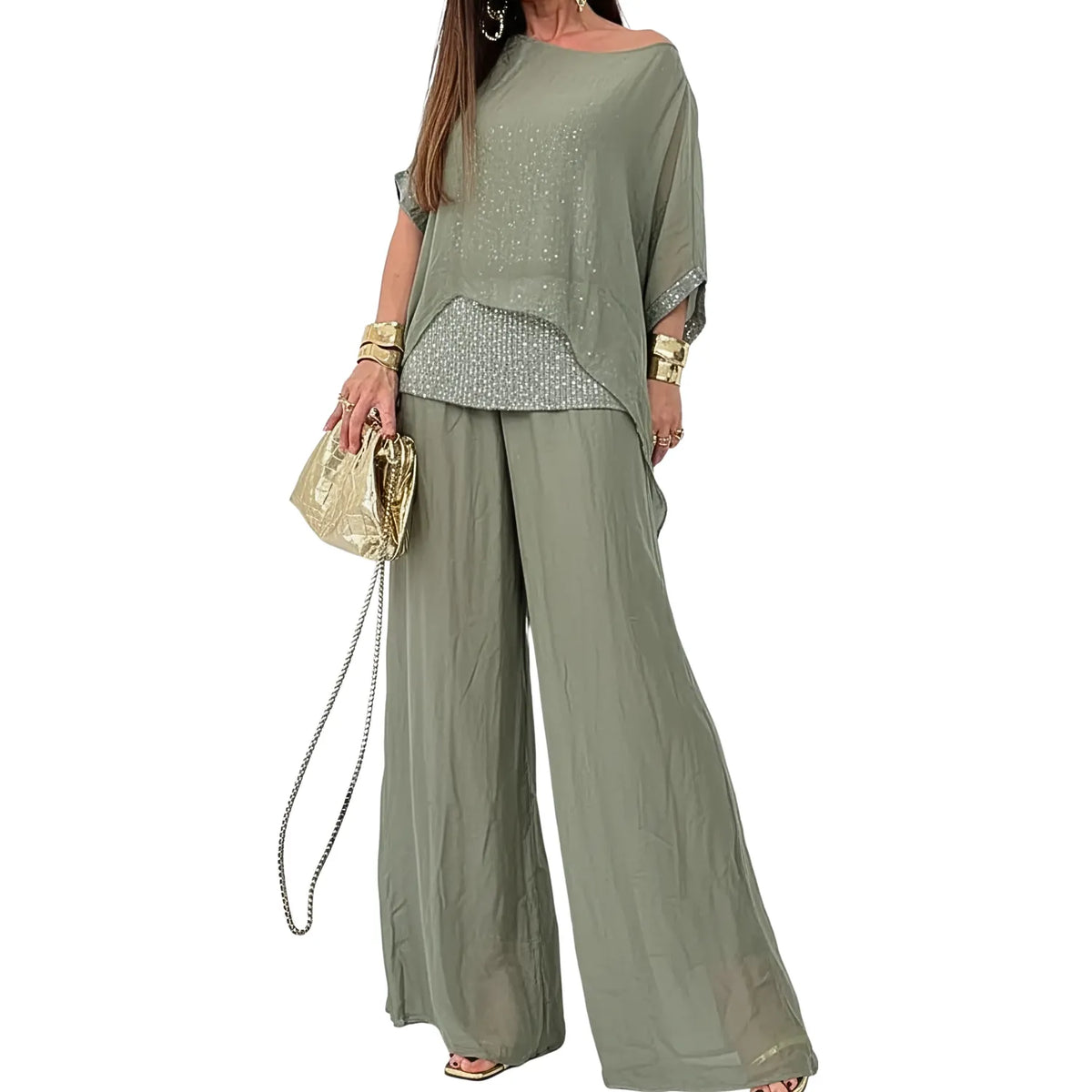Conjunto Calça e Blusa de Seda Nuvella