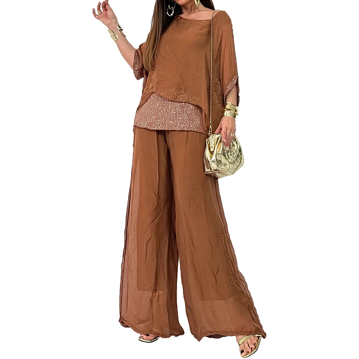 Conjunto Calça e Blusa de Seda Nuvella