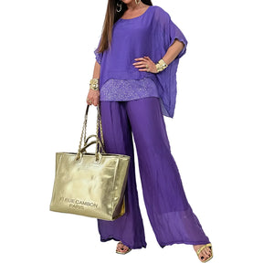 Conjunto Calça e Blusa de Seda Nuvella