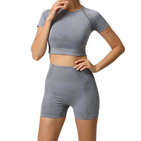 Conjunto Fitness Feminino - Short e Camiseta Cropped - Roupa de Academia