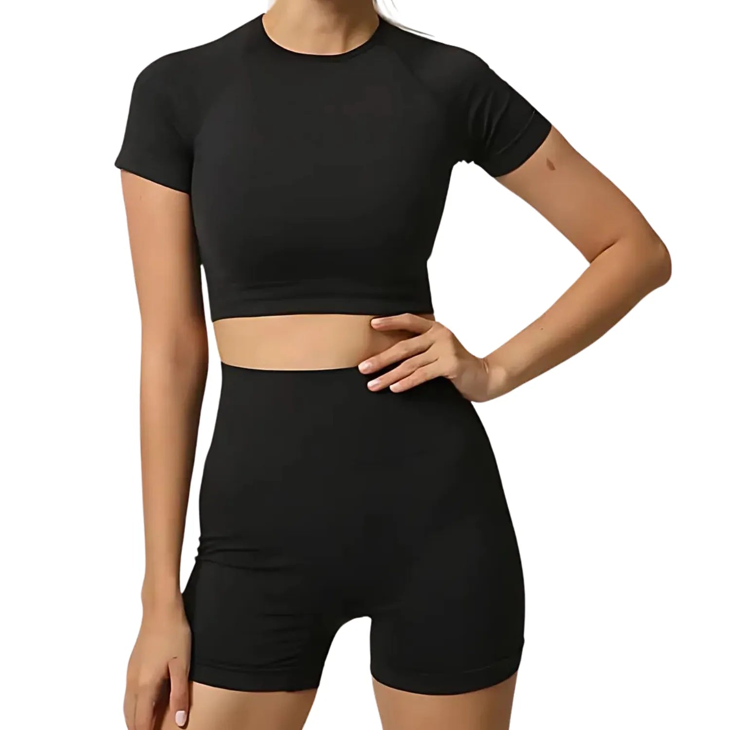 Conjunto Fitness Feminino - Short e Camiseta Cropped - Roupa de Academia